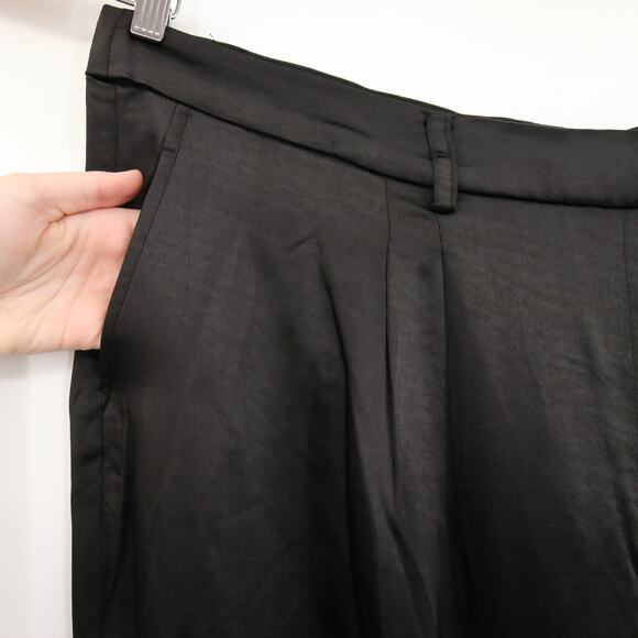Vince Camuto Dress Pants Black Wide Leg Front Pleat Satin Trouser Pockets 24W - Picture 8 of 16